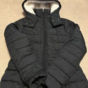 Hollister Women's Dark Puffer Jacket with Hood